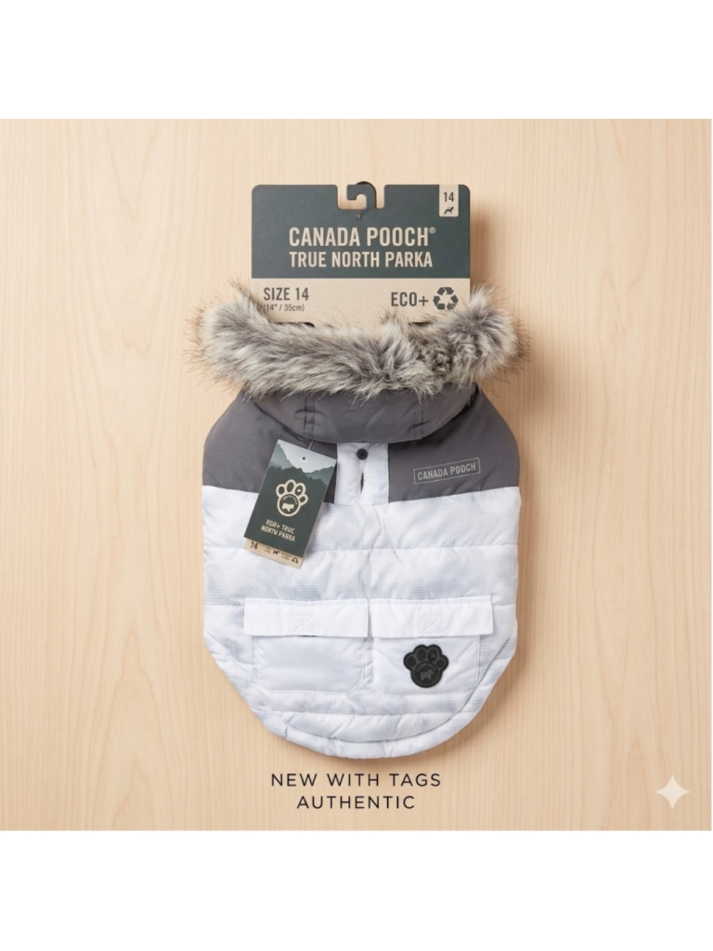 Canada Pooch Eco+ True North Dog Parka Size 14 Marble Gray White NWT winter coat